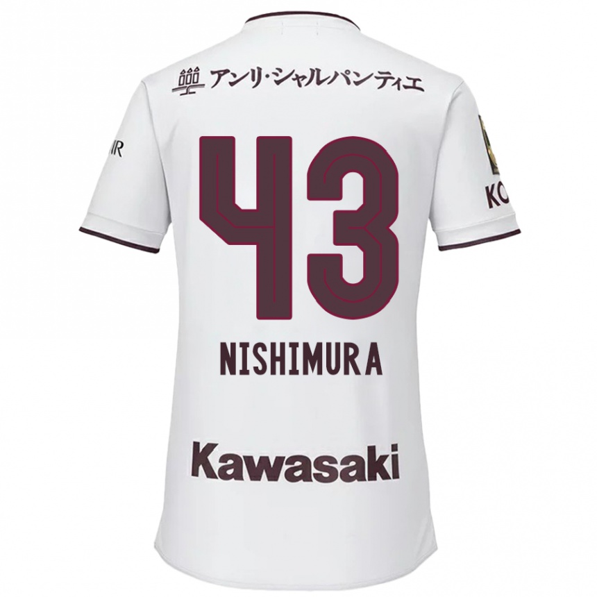 Kids Football Nagi Nishimura #43 White Red Away Jersey 2024/25 T-Shirt Za