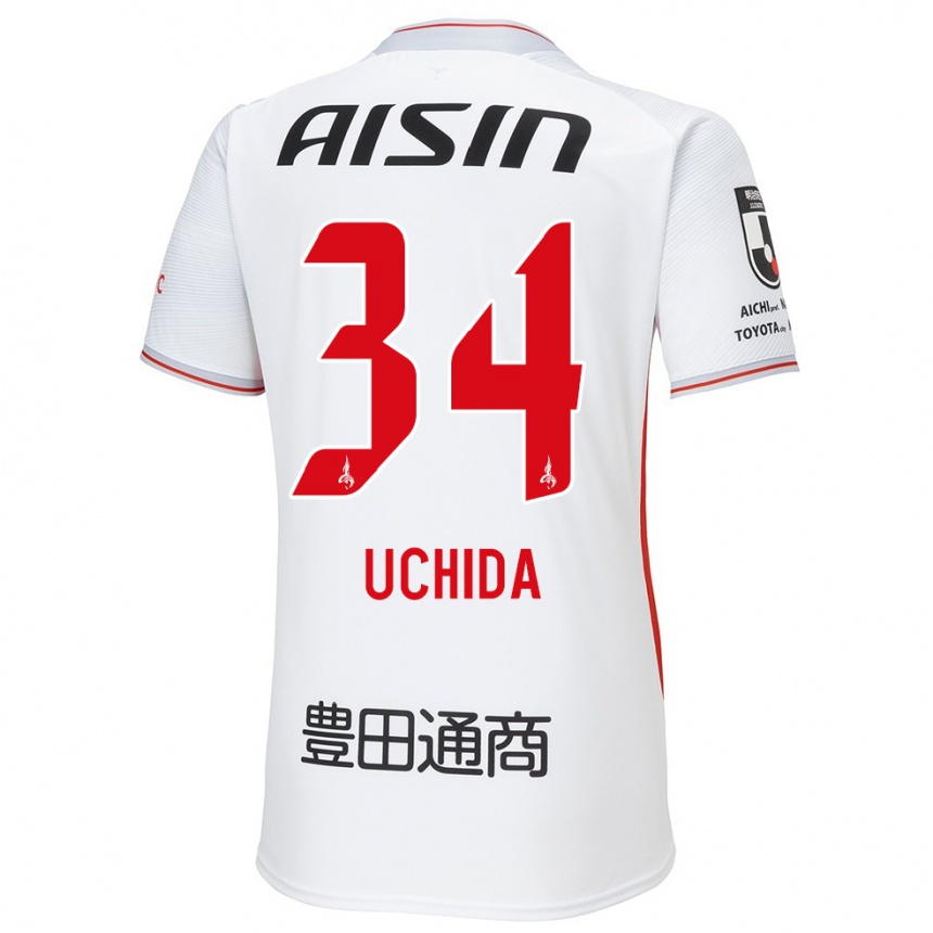 Kids Football Takuya Uchida #34 White Yellow Red Away Jersey 2024/25 T-Shirt Za