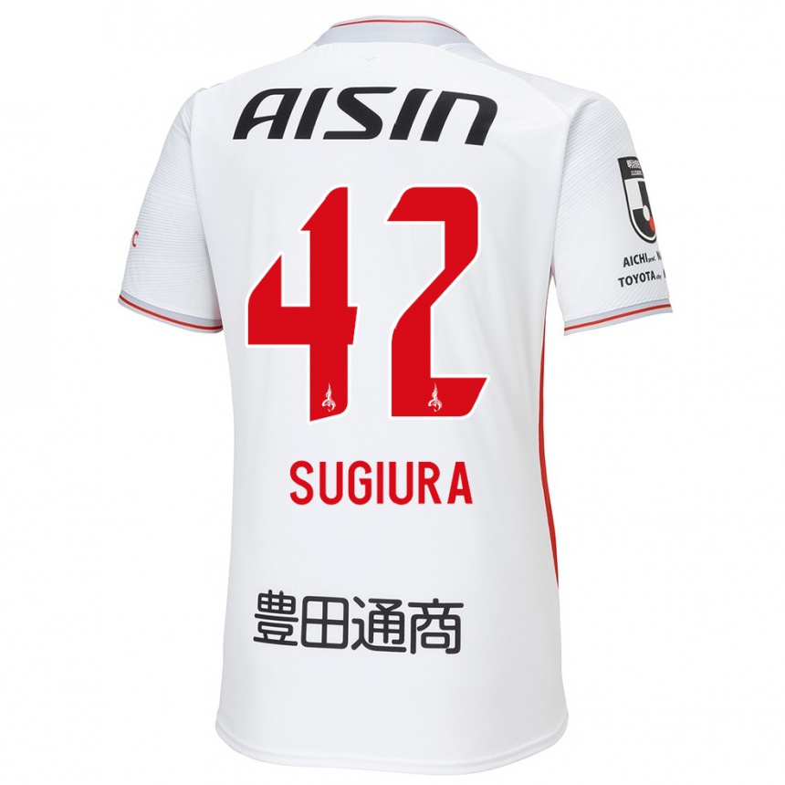 Kids Football Shungo Sugiura #42 White Yellow Red Away Jersey 2024/25 T-Shirt Za