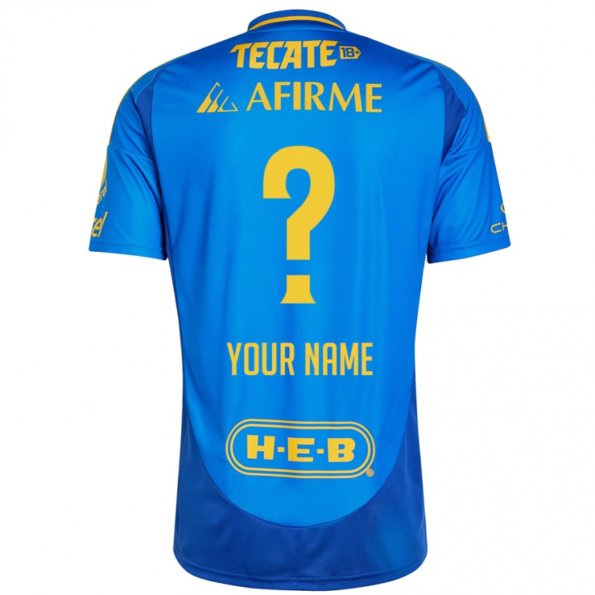 Kids Football Your Name #0 Blue Yellow Away Jersey 2024/25 T-Shirt Za