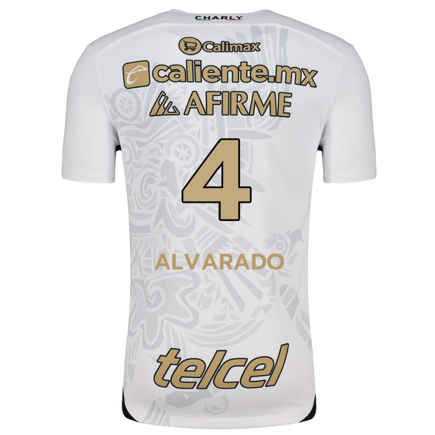 Kids Football Mónica Alvarado #4 White Black Away Jersey 2024/25 T-Shirt Za