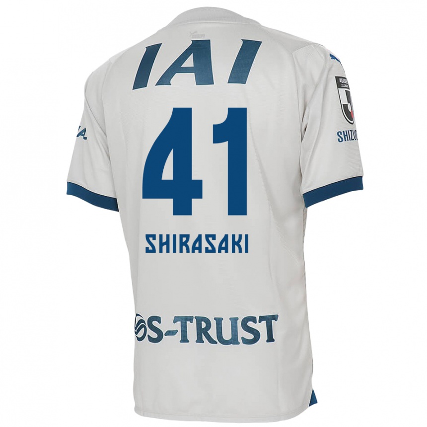 Kids Football Ryohei Shirasaki #41 White Blue Away Jersey 2024/25 T-Shirt Za