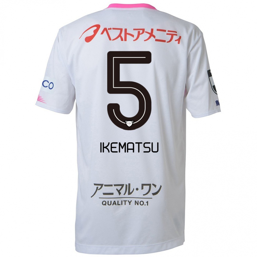 Kids Football Teppei Ikematsu #5 White Blue Pink Away Jersey 2024/25 T-Shirt Za