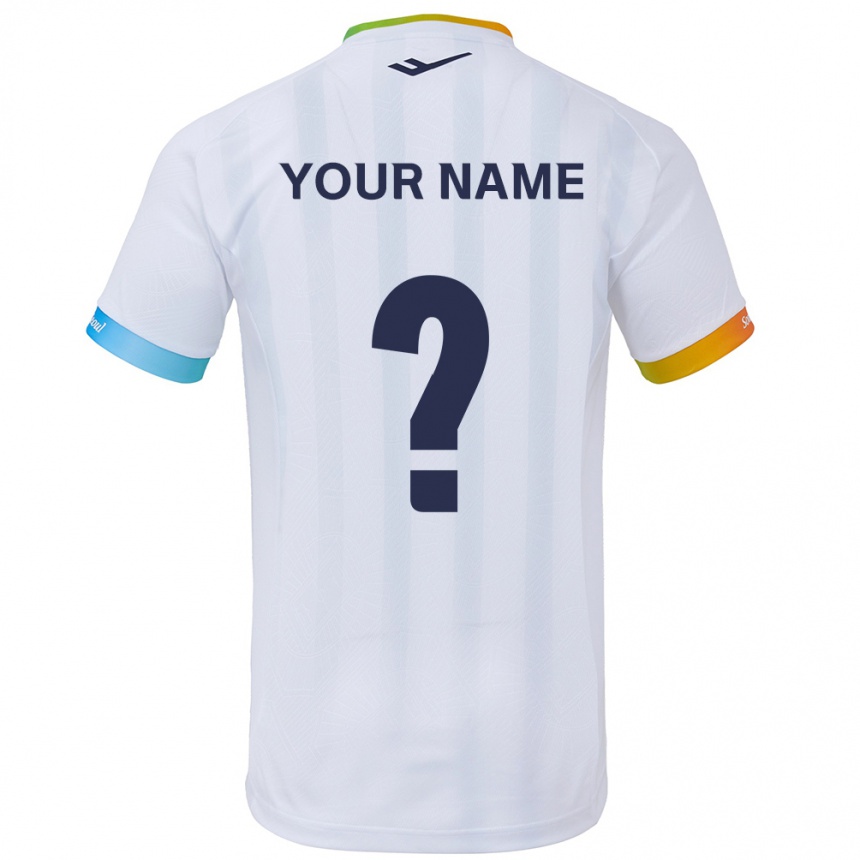 Kids Football Your Name #0 White Blue Away Jersey 2024/25 T-Shirt Za