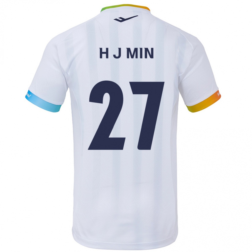 Kids Football Ji-Hoon Min #27 White Blue Away Jersey 2024/25 T-Shirt Za