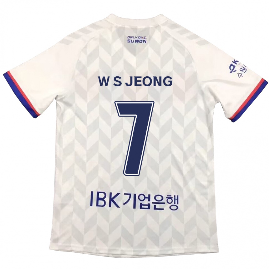 Kids Football Seung-Won Jeong #7 White Blue Away Jersey 2024/25 T-Shirt Za