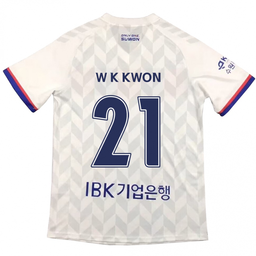 Kids Football Kyung-Won Kwon #21 White Blue Away Jersey 2024/25 T-Shirt Za