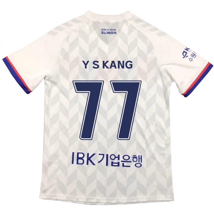 Kids Football Sang-Yun Kang #77 White Blue Away Jersey 2024/25 T-Shirt Za