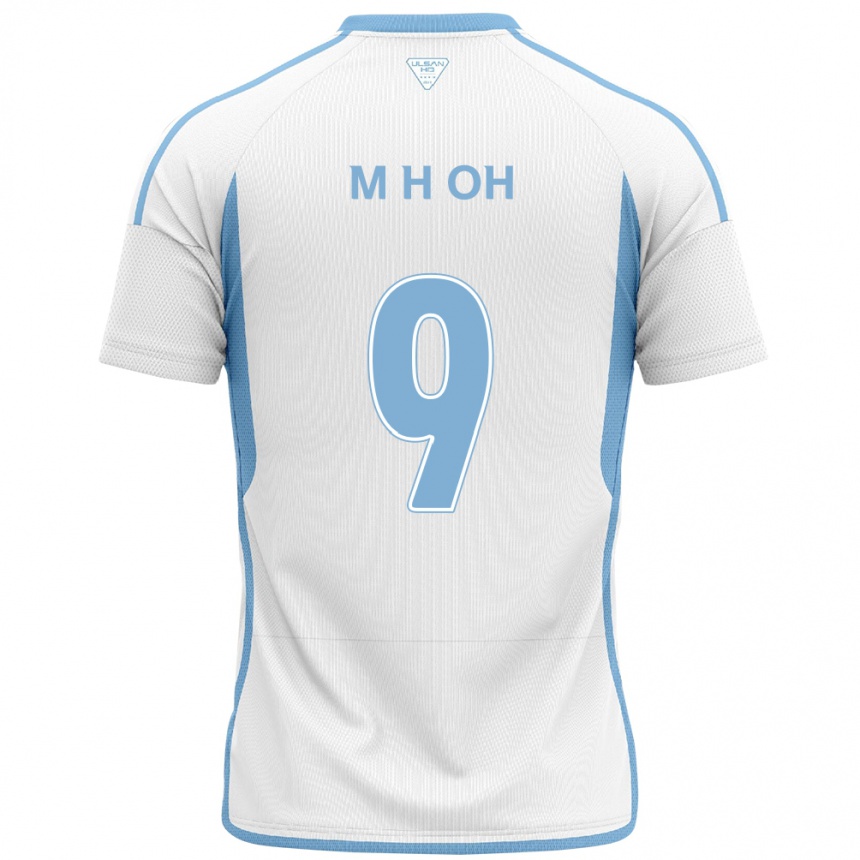 Kids Football Hyun-Min Oh #9 White Blue Away Jersey 2024/25 T-Shirt Za