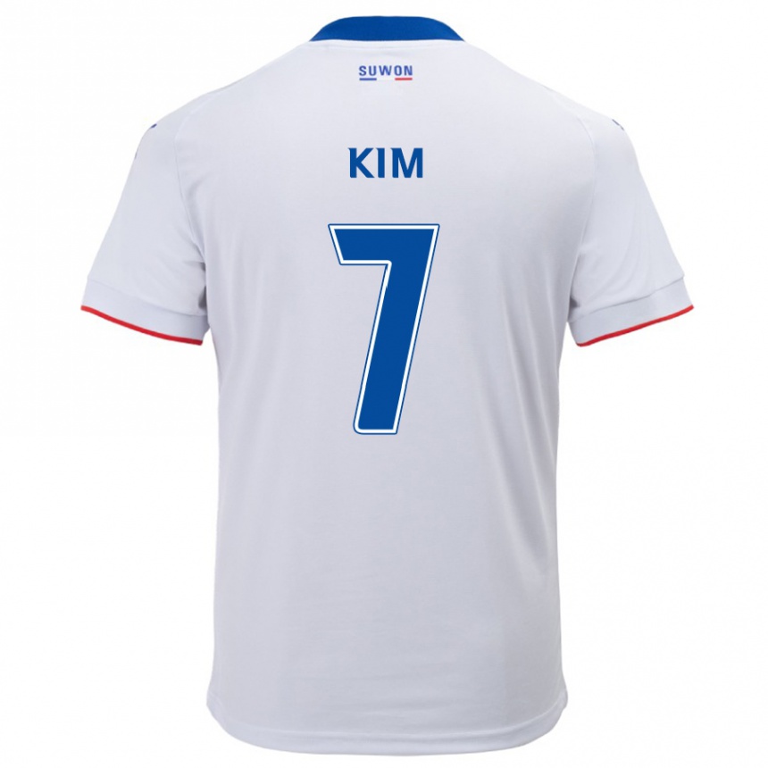 Kids Football Hyun Kim #7 White Blue Away Jersey 2024/25 T-Shirt Za