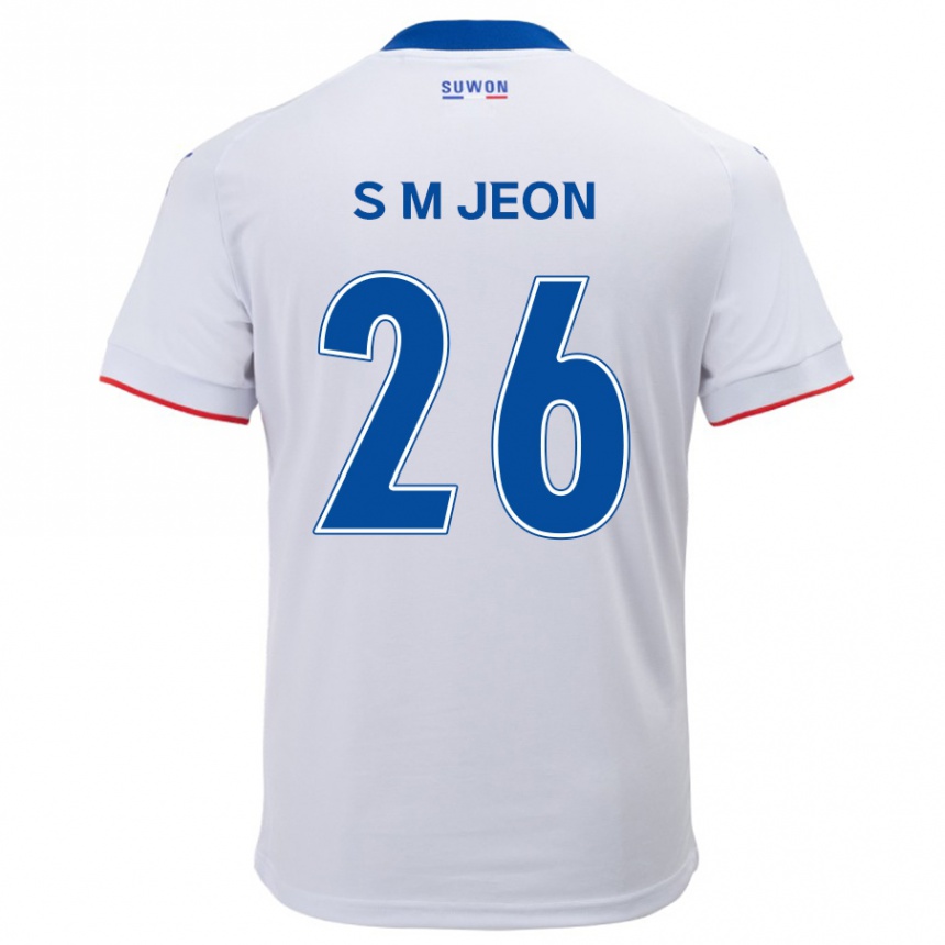 Kids Football Min-Seung Jeon #26 White Blue Away Jersey 2024/25 T-Shirt Za