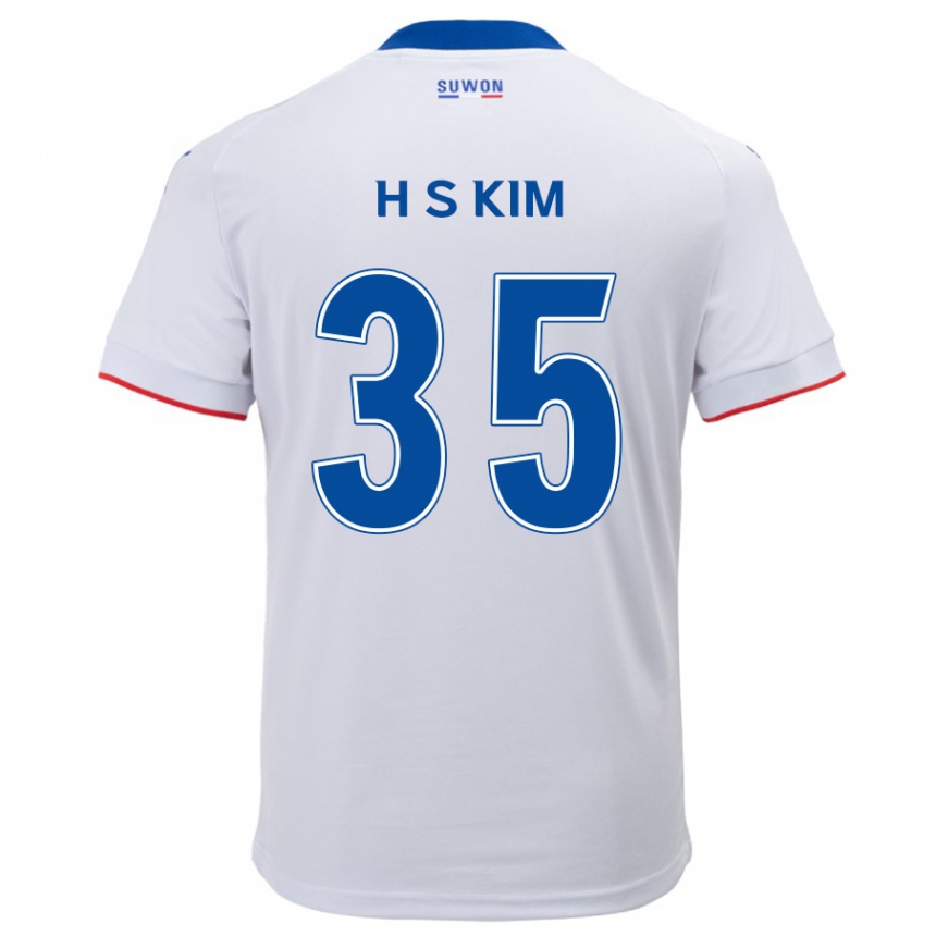 Kids Football Seung-Hyun Kim #35 White Blue Away Jersey 2024/25 T-Shirt Za