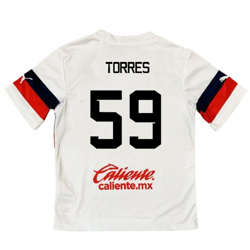 Kids Football Christian Torres #59 White Red Away Jersey 2024/25 T-Shirt Za