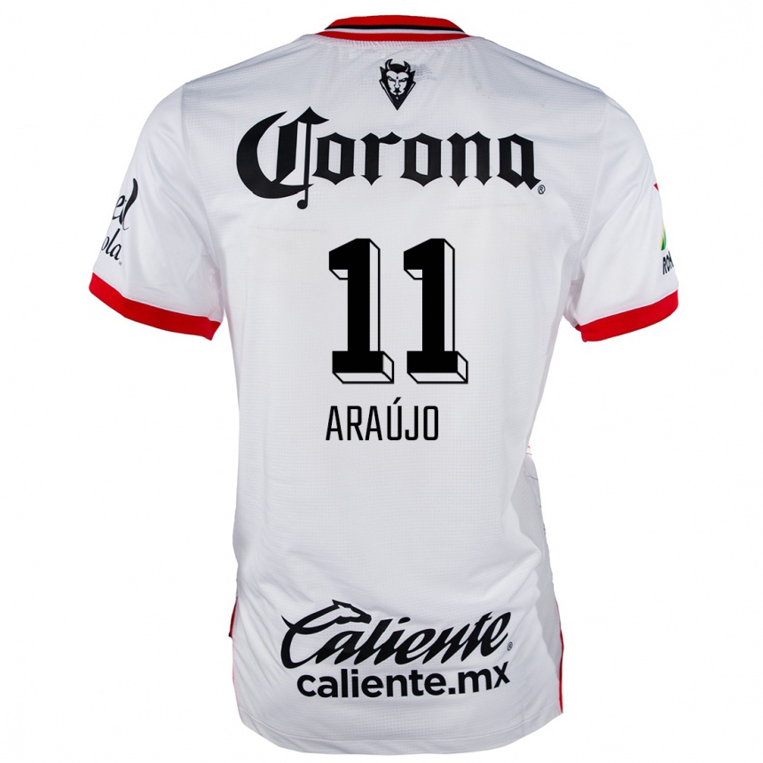 Kids Football Maximiliano Araújo #11 White Red Away Jersey 2024/25 T-Shirt Za