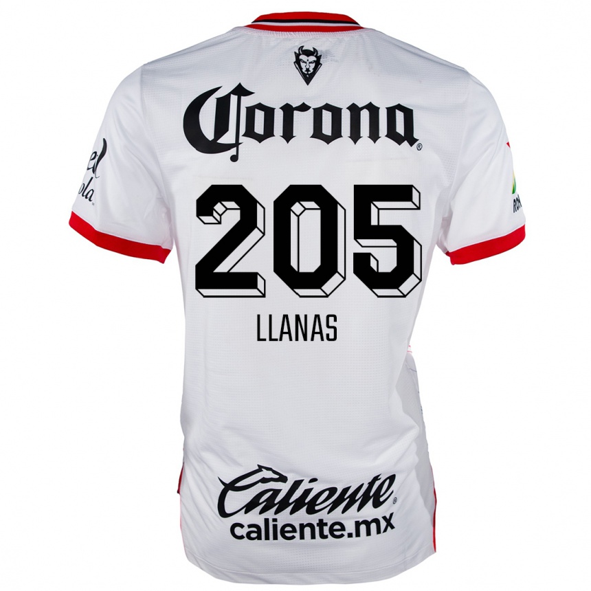 Kids Football Emmanuel Llanas #205 White Red Away Jersey 2024/25 T-Shirt Za