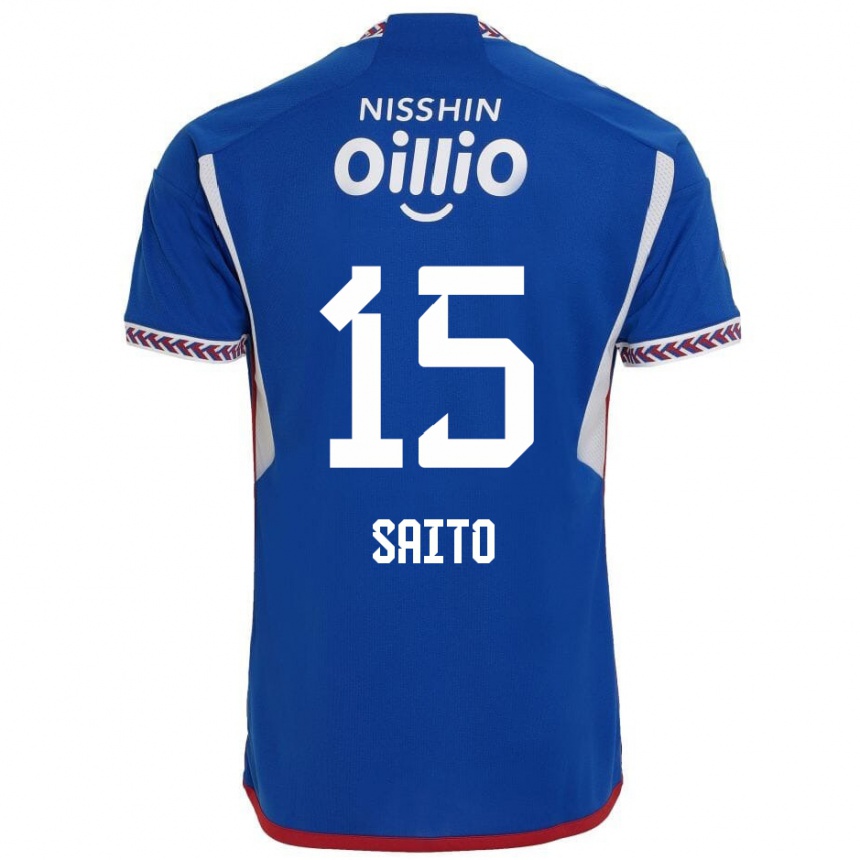 Men Football Haru Saito #15 Blue White Red Home Jersey 2024/25 T-Shirt Za