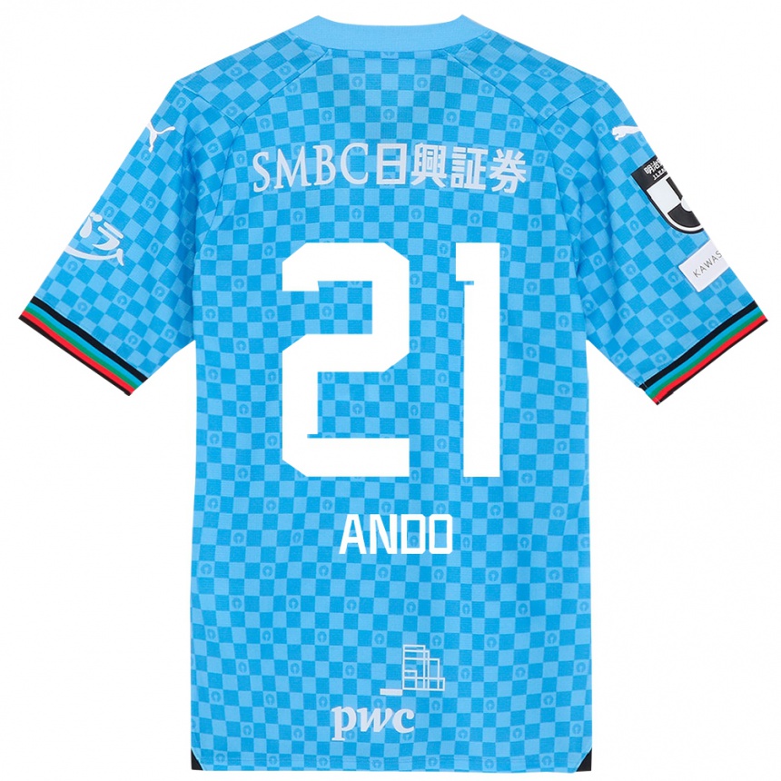 Men Football Shunsuke Ando #21 Azure Blue Home Jersey 2024/25 T-Shirt Za