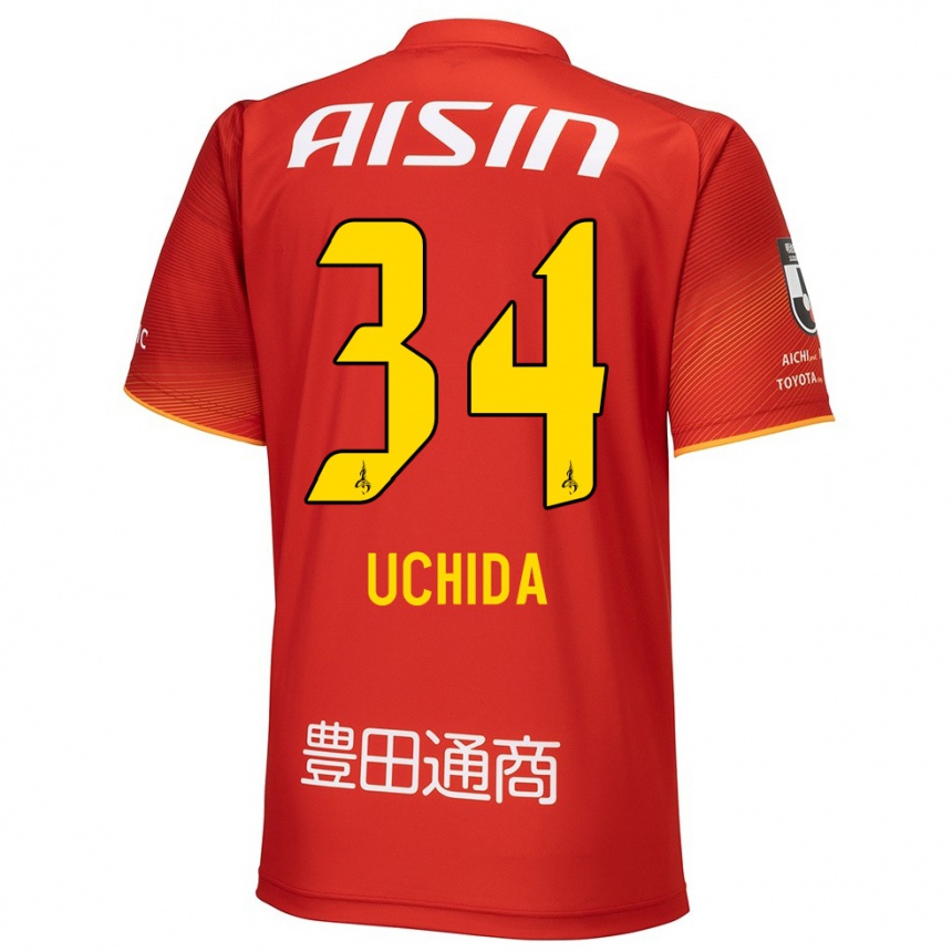 Men Football Takuya Uchida #34 Red White Yellow Home Jersey 2024/25 T-Shirt Za