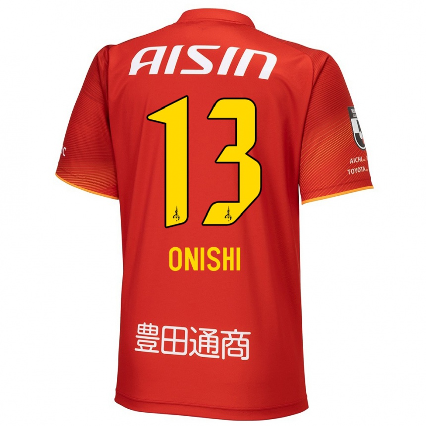 Men Football Ritsu Onishi #13 Red White Yellow Home Jersey 2024/25 T-Shirt Za