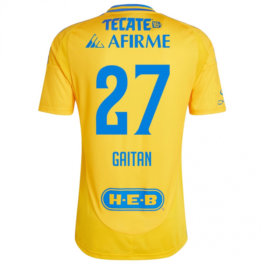 Men Football Natalia Gaitan #27 Gold Yellow Home Jersey 2024/25 T-Shirt Za