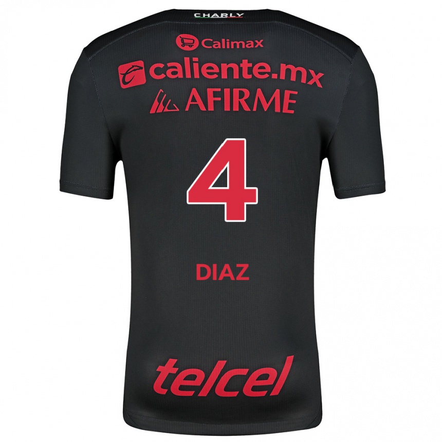 Men Football Nicolás Díaz #4 Black Red Home Jersey 2024/25 T-Shirt Za