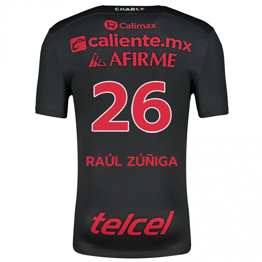 Men Football José Raúl Zúñiga #26 Black Red Home Jersey 2024/25 T-Shirt Za