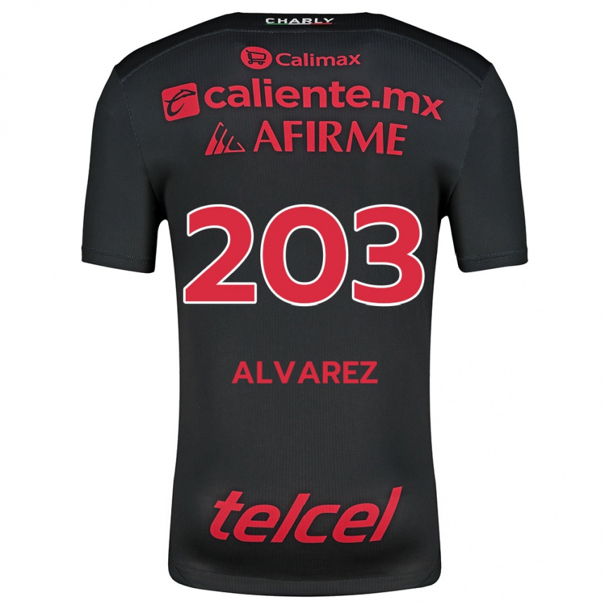 Men Football Jaime Álvarez #203 Black Red Home Jersey 2024/25 T-Shirt Za