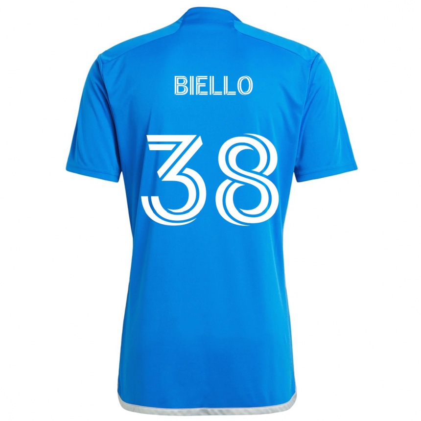 Men Football Alessandro Biello #38 Blue White Home Jersey 2024/25 T-Shirt Za