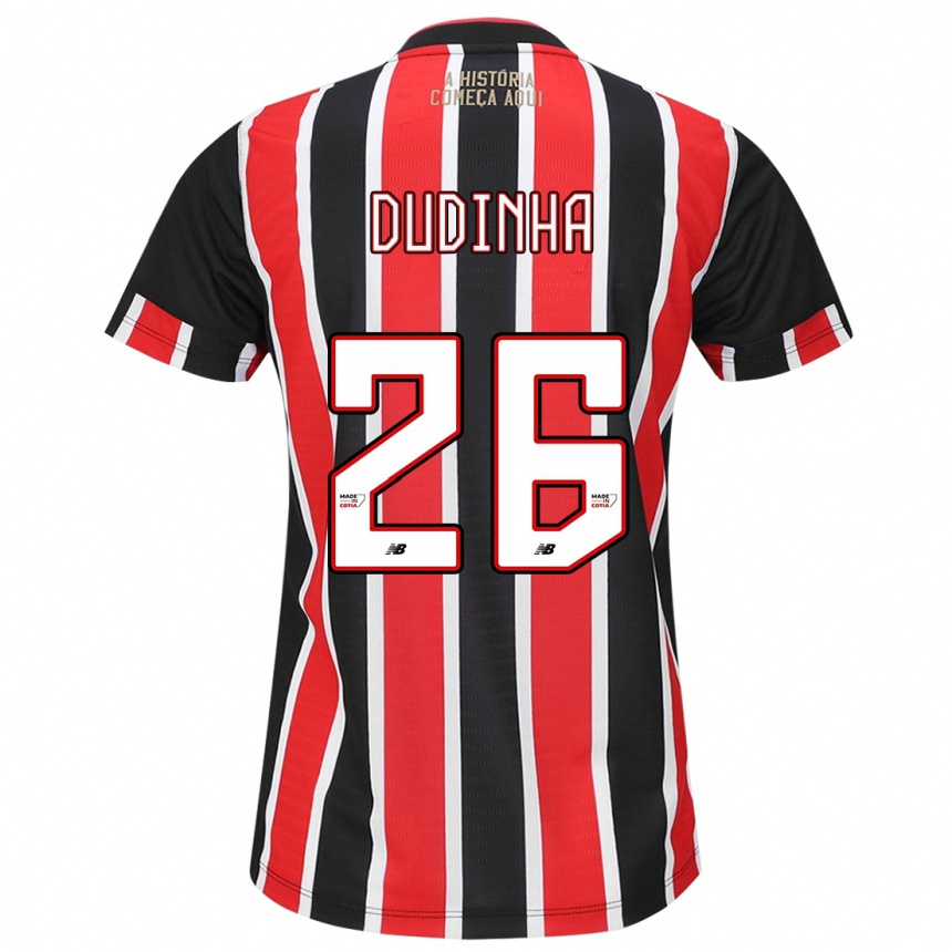 Men Football Dudinha #26 Black Red White Away Jersey 2024/25 T-Shirt Za