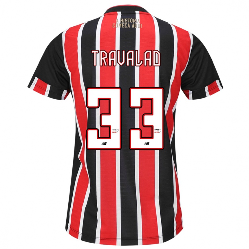 Men Football Rafa Travalão #33 Black Red White Away Jersey 2024/25 T-Shirt Za