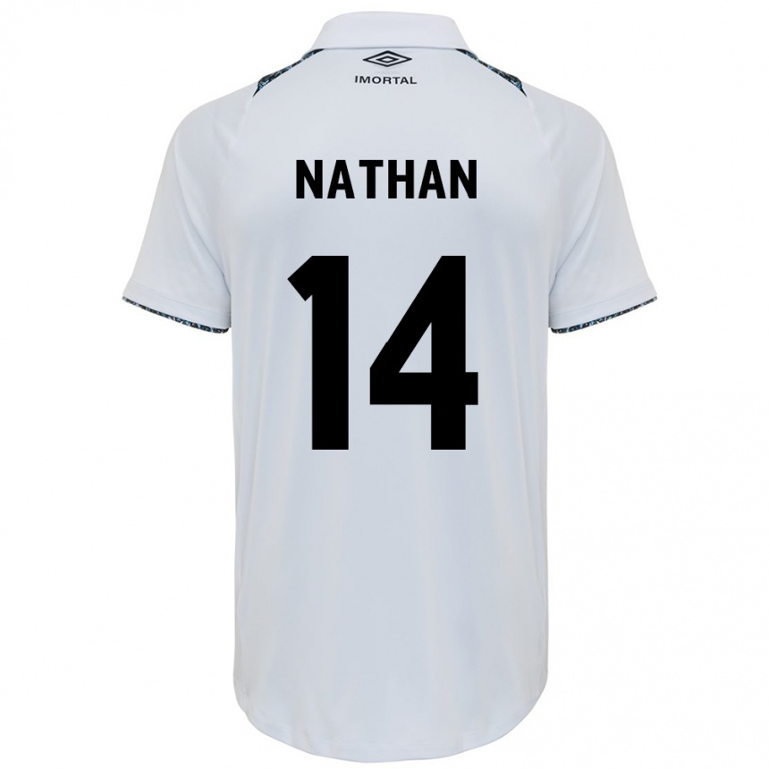 Men Football Nathan #14 White Blue Away Jersey 2024/25 T-Shirt Za