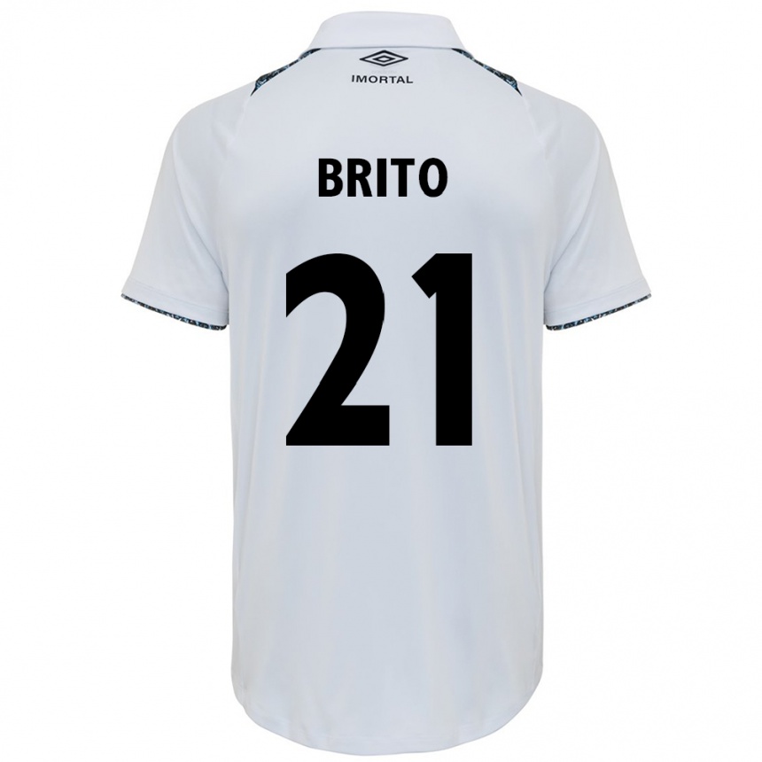 Men Football Brito #21 White Blue Away Jersey 2024/25 T-Shirt Za