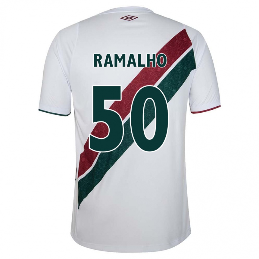 Men Football Gustavo Ramalho #50 White Green Maroon Away Jersey 2024/25 T-Shirt Za