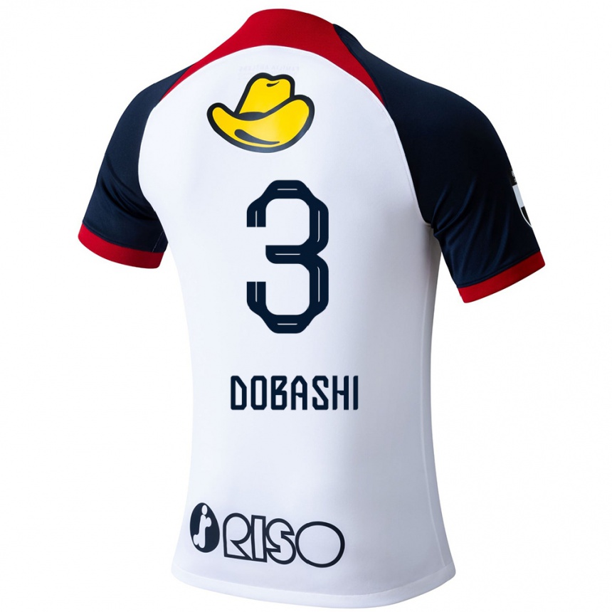 Men Football Ryunosuke Dobashi #3 White Blue Red Away Jersey 2024/25 T-Shirt Za