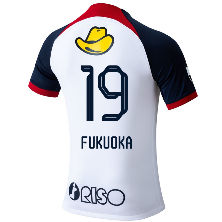 Men Football Yuwa Fukuoka #19 White Blue Red Away Jersey 2024/25 T-Shirt Za