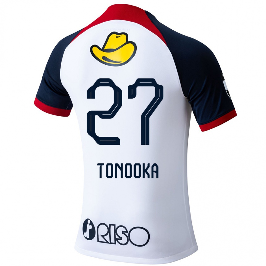 Men Football Ryota Tonooka #27 White Blue Red Away Jersey 2024/25 T-Shirt Za