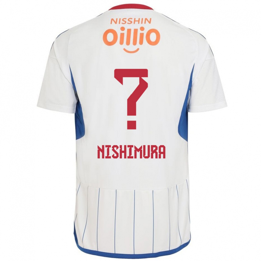 Men Football Takuma Nishimura #0 White Blue Red Away Jersey 2024/25 T-Shirt Za