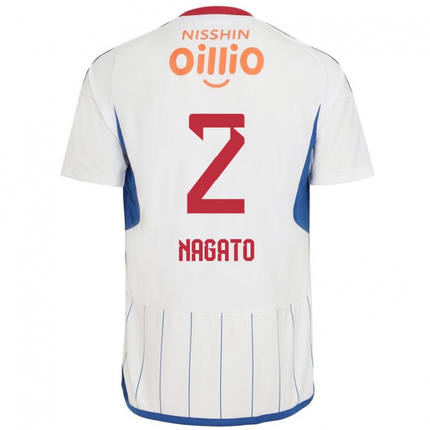 Men Football Katsuya Nagato #2 White Blue Red Away Jersey 2024/25 T-Shirt Za