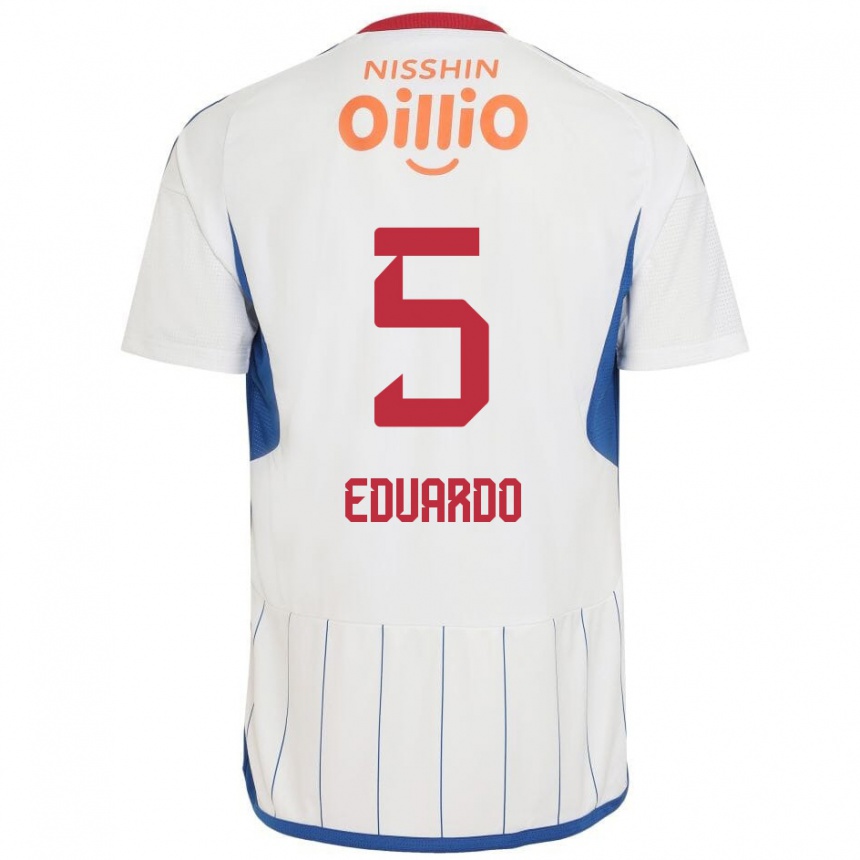 Men Football Eduardo #5 White Blue Red Away Jersey 2024/25 T-Shirt Za