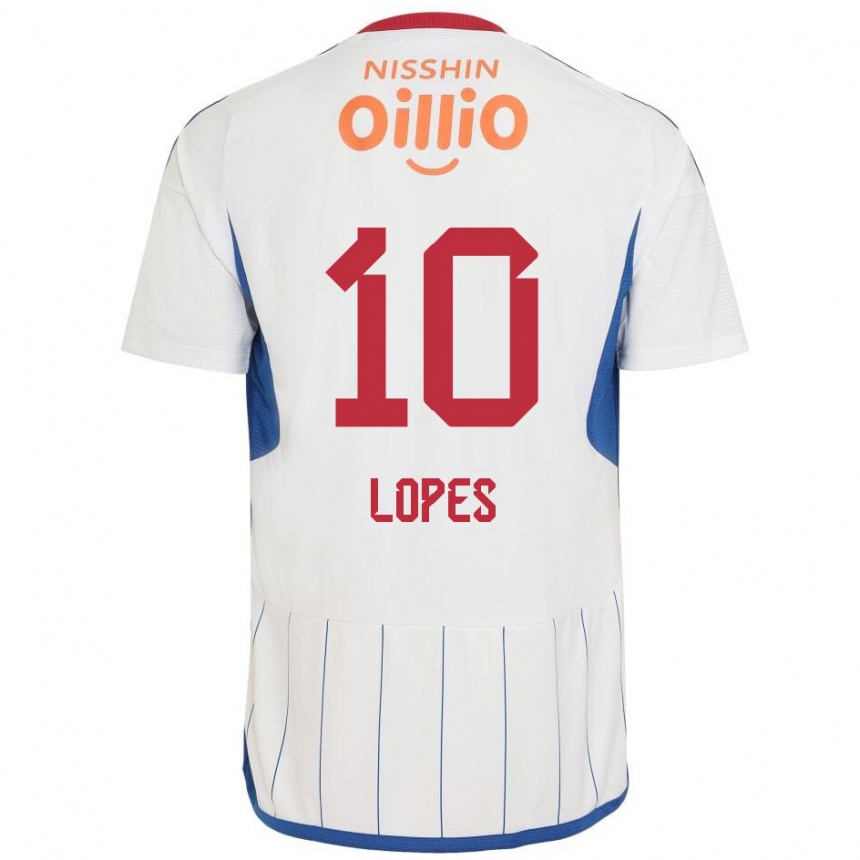 Men Football Anderson Lopes #10 White Blue Red Away Jersey 2024/25 T-Shirt Za