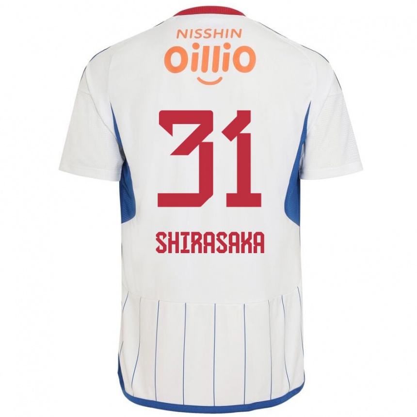 Men Football Fuma Shirasaka #31 White Blue Red Away Jersey 2024/25 T-Shirt Za