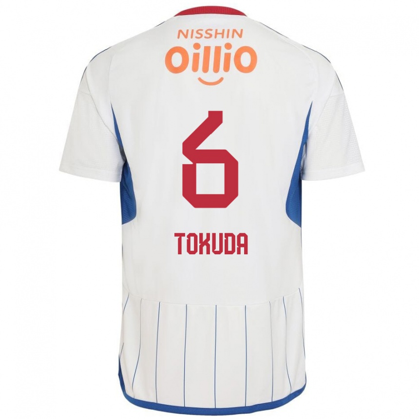 Men Football Yuma Tokuda #6 White Blue Red Away Jersey 2024/25 T-Shirt Za