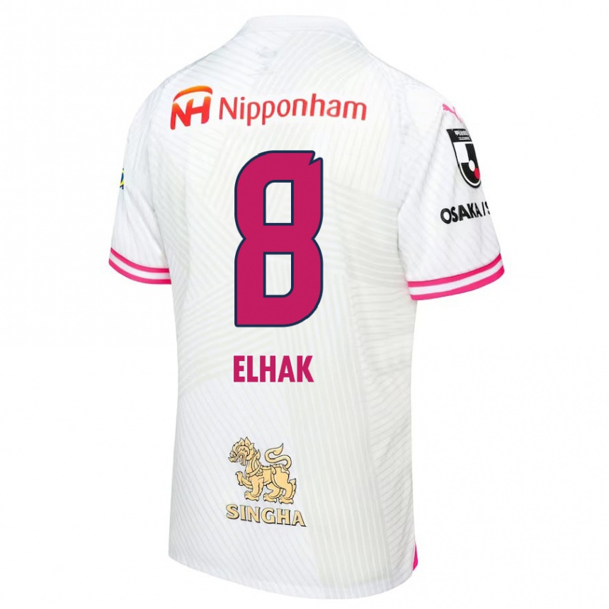 Men Football Akuro Elhak #8 White Pink Away Jersey 2024/25 T-Shirt Za