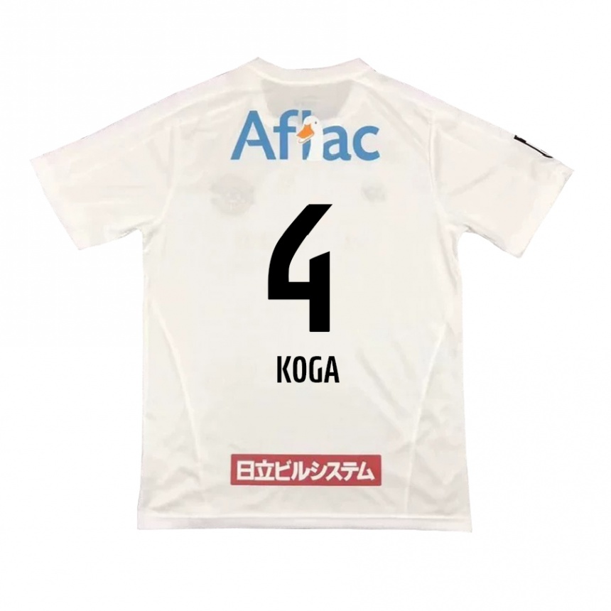 Men Football Taiyo Koga #4 White Black Away Jersey 2024/25 T-Shirt Za