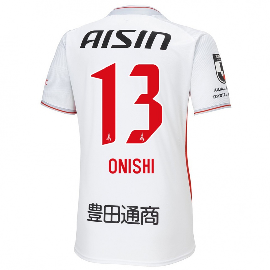 Men Football Ritsu Onishi #13 White Yellow Red Away Jersey 2024/25 T-Shirt Za