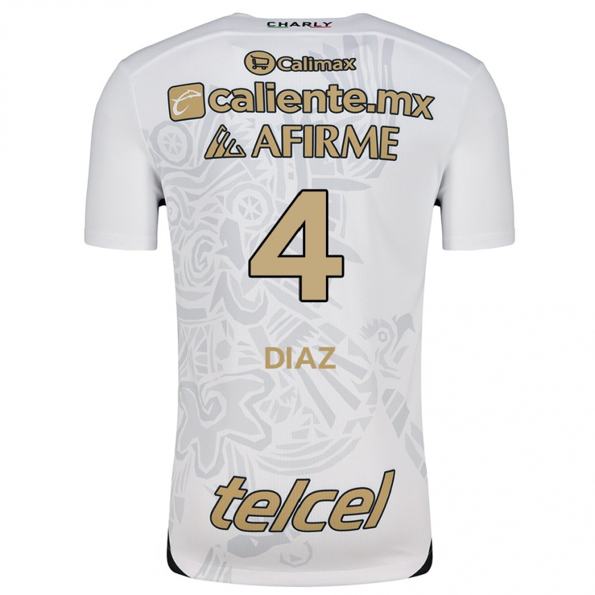 Men Football Nicolás Díaz #4 White Black Away Jersey 2024/25 T-Shirt Za