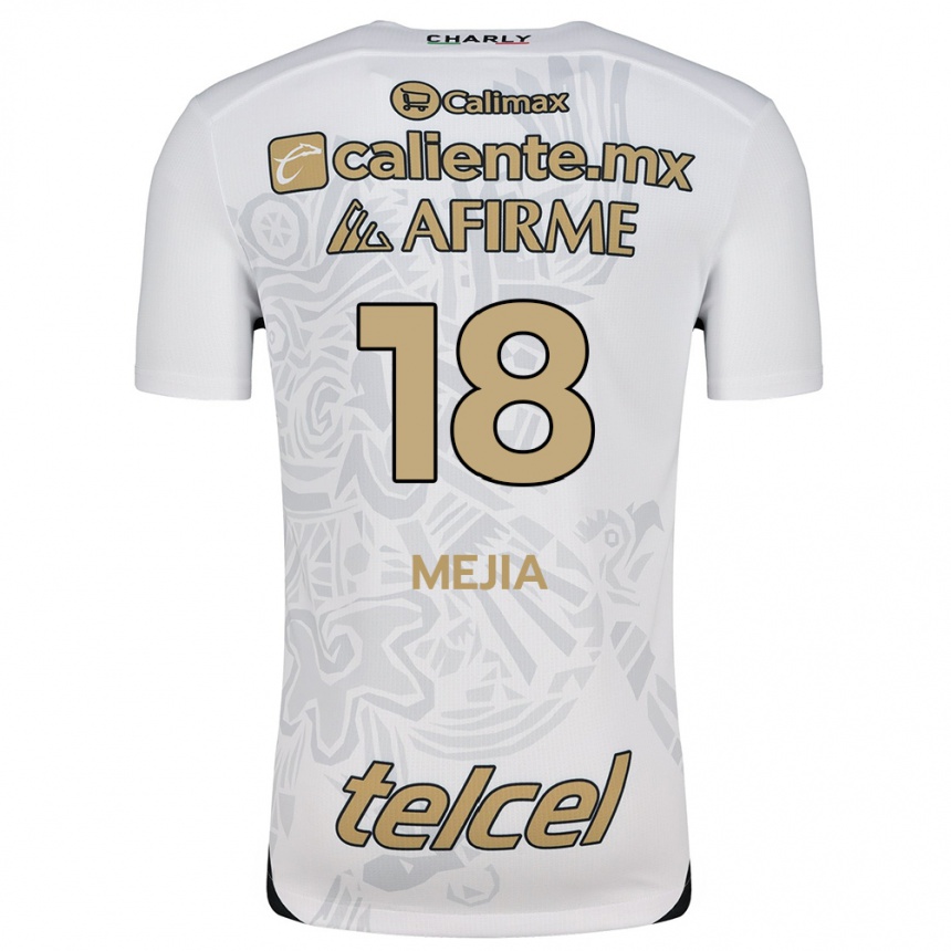 Men Football Aarón Mejía #18 White Black Away Jersey 2024/25 T-Shirt Za