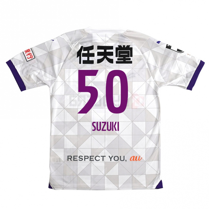 Men Football Yoshinori Suzuki #50 White Purple Away Jersey 2024/25 T-Shirt Za