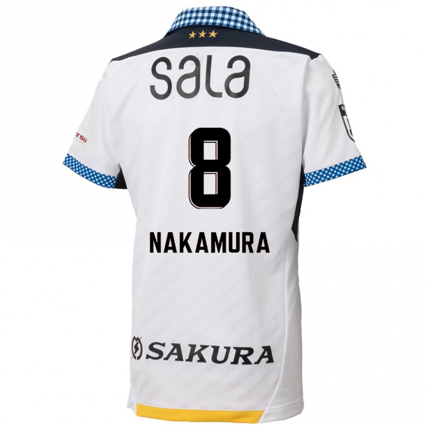 Men Football Shunta Nakamura #8 White Black Away Jersey 2024/25 T-Shirt Za