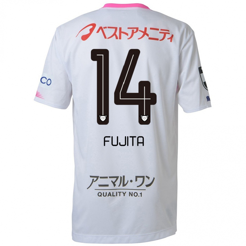 Men Football Naoyuki Fujita #14 White Blue Pink Away Jersey 2024/25 T-Shirt Za